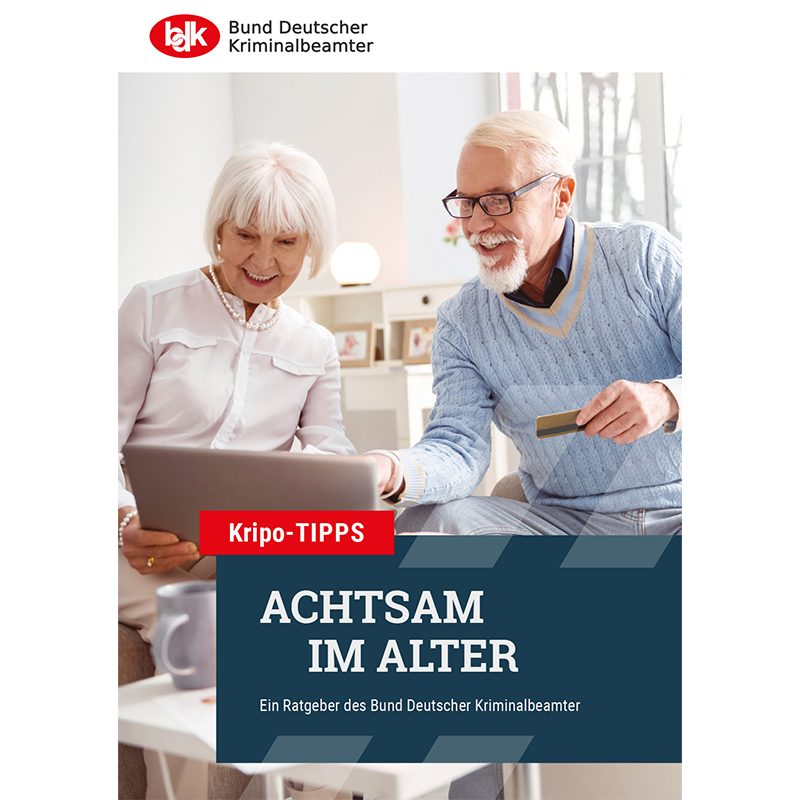 BDK Kripo-Tipps Titelbild der Präventionsbroschüre Achtsam im Alter